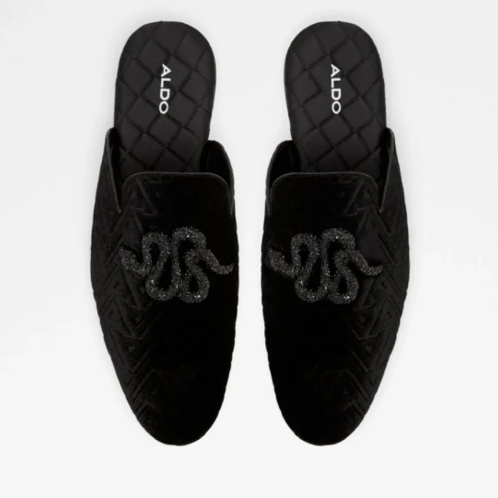 NWOB Aldo Squamo Backless Velvet Loafer Rhinestone Snake